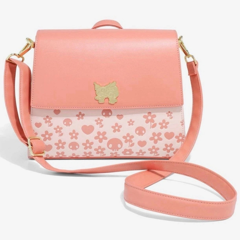 Sanrio Pink and Cream Satchel with Gold Hardware Floral, Hearth And Skull - Flap